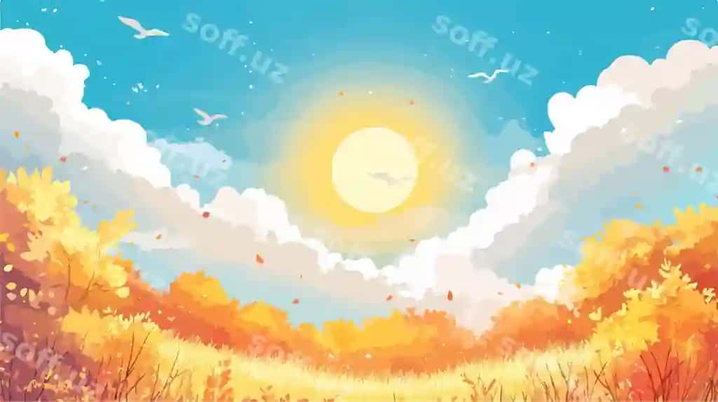 Quyosh osmon orqa fonda tashqi tabiat vektor illustratsiyasi | Sun sky background outdoors nature vector illustration