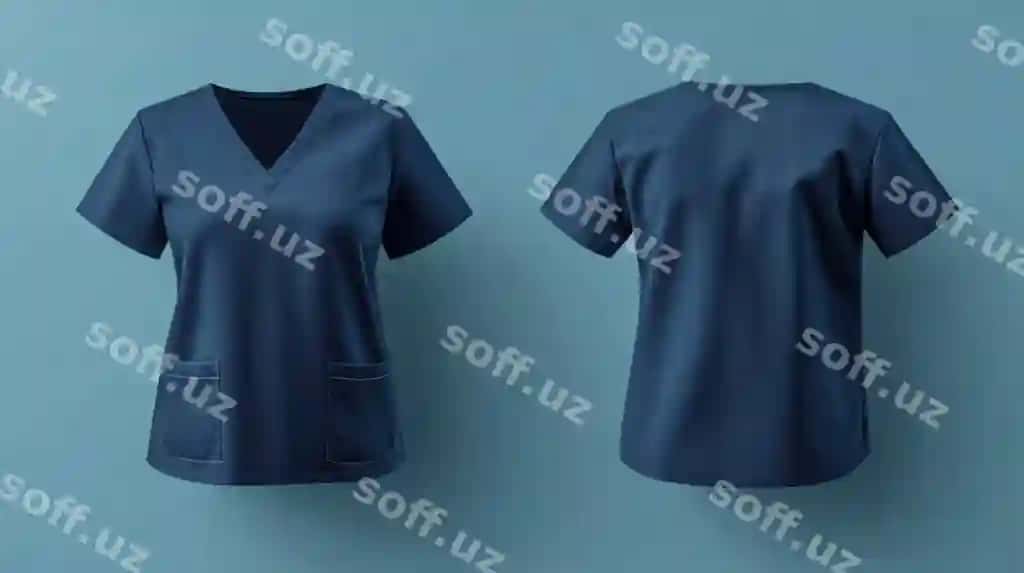 Navy skrabli tepa maketi old orqa ochiq koʻk fon | Navy scrub top mockup front back light blue background
