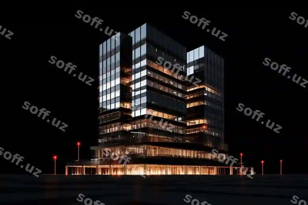 Binoning tun si yorug'liklar bilan yoritilgan. | Building night is lit up with lights
