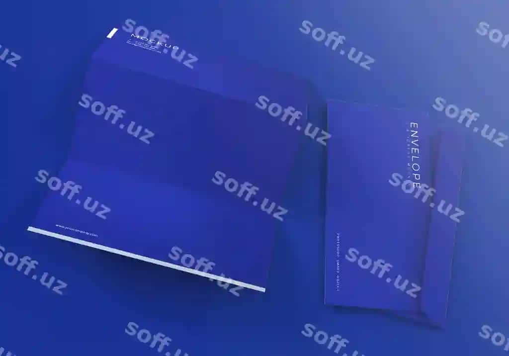 Ko'k konvert xat sarlavhasi namunasi | Blue envelope with letterhead mockup