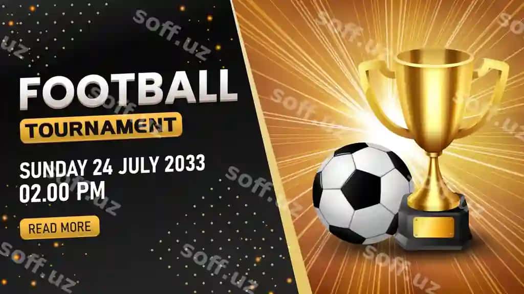Futbol turnir shabloni realistik futbol oltin kuboki keng ekran | Football tournament template realistic football gold trophy widescreen