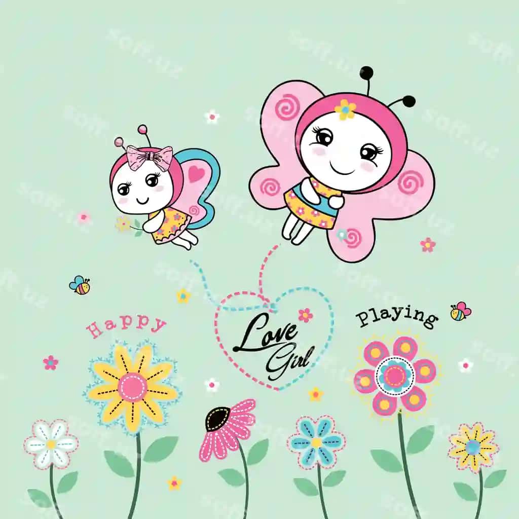 Vektor illustratsiyasi mamnog'iy kotirma chiroyli gullar bilan | Vector illustration cute butterfly with beautiful flowers