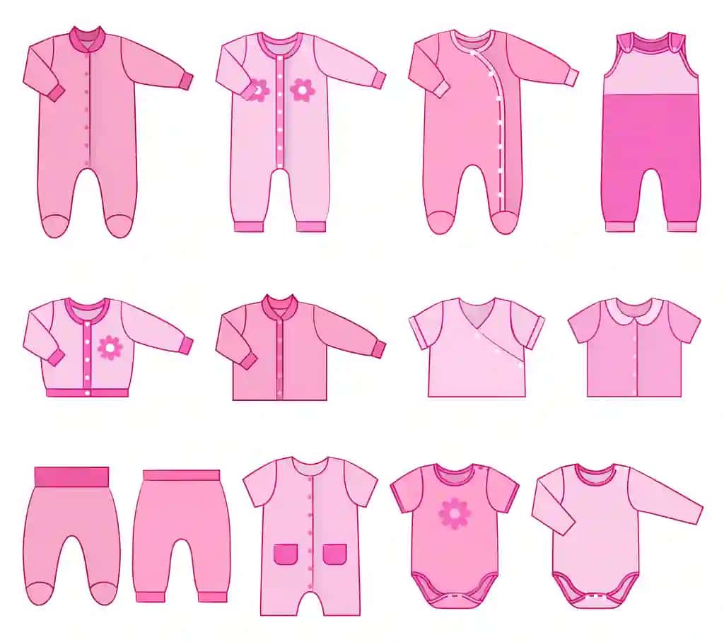 Yangi tug'ilgan qiz bolalar kiyimlari tasviri | Children clothes newborn baby girls illustration