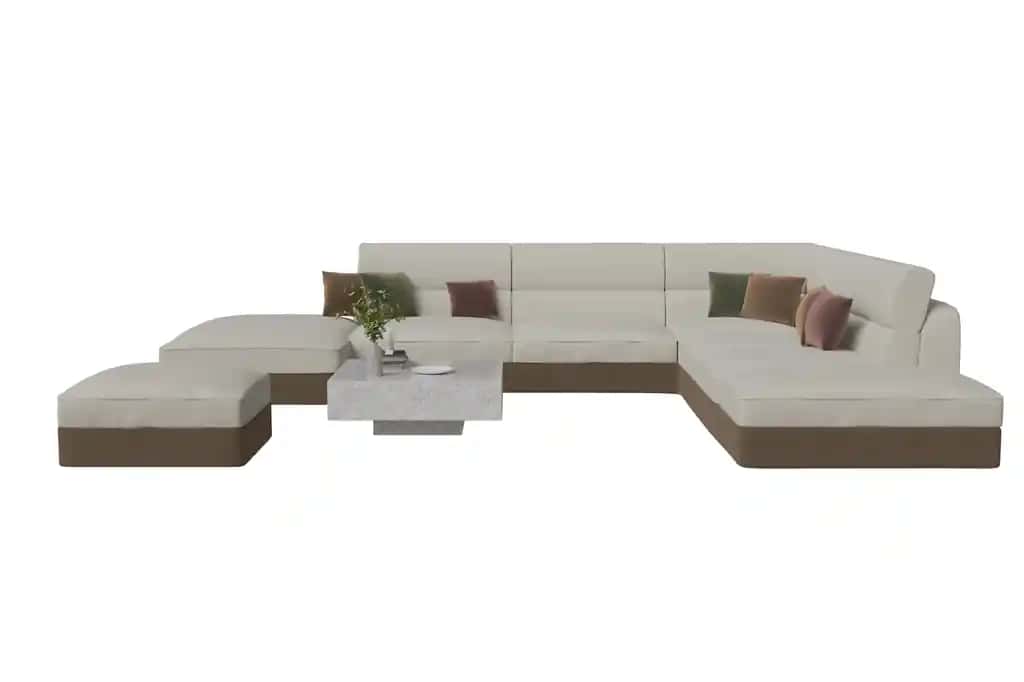 Keng, ushaped qismli, krem-jigarrang rangli, bir nechta modulli divan | Spacious ushaped sectional sofa cream brown featuring multiple modular