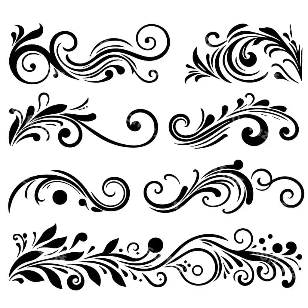 Dekorativ chegaralar kalligrafik bezaklar bezakli gullar | Decorative borders caligraphic ornaments ornamental flourishes flower