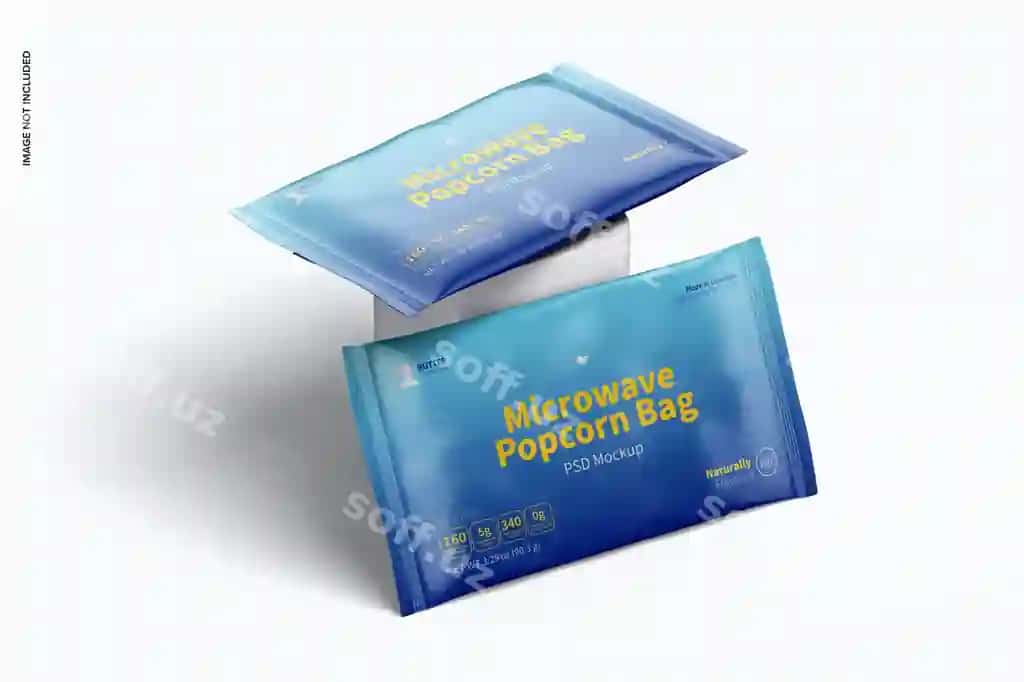 Mikroto'lqinli pechda tayyorlangan popkorn paketlarining maketi | Microwave popcorn bags mockup leaned