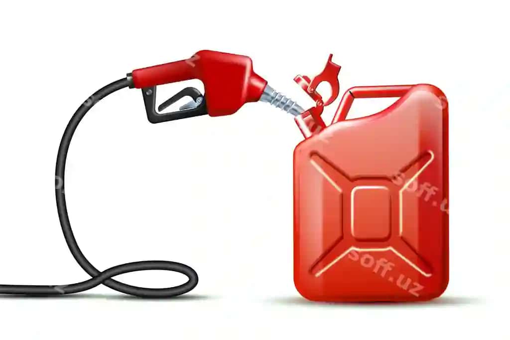Gaz pompa nozi qizil jerrykann kontser qallondir ajraltirilgan oq fonda | Gas pump nozzle red jerrycan canister gallon isolated white background