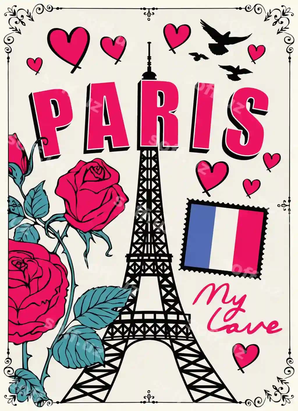 Eyfel minorasi atirgullari bilan banner | Banner with eiffel tower roses