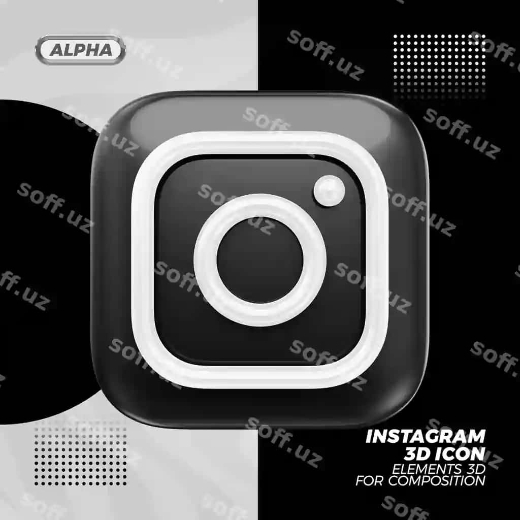 Instagram qora 3d ikonka rendering rendering | Instagram black 3d icon rendering rendering