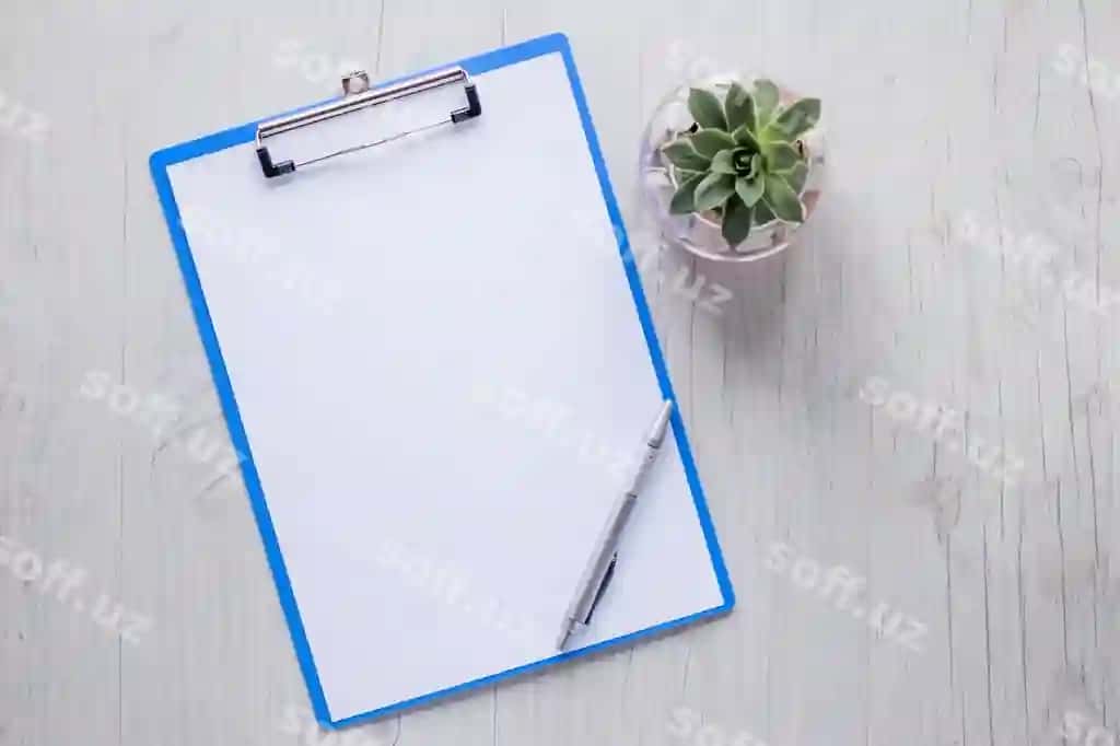Ruchka doska bitkin yonida | Pen clipboard near plant