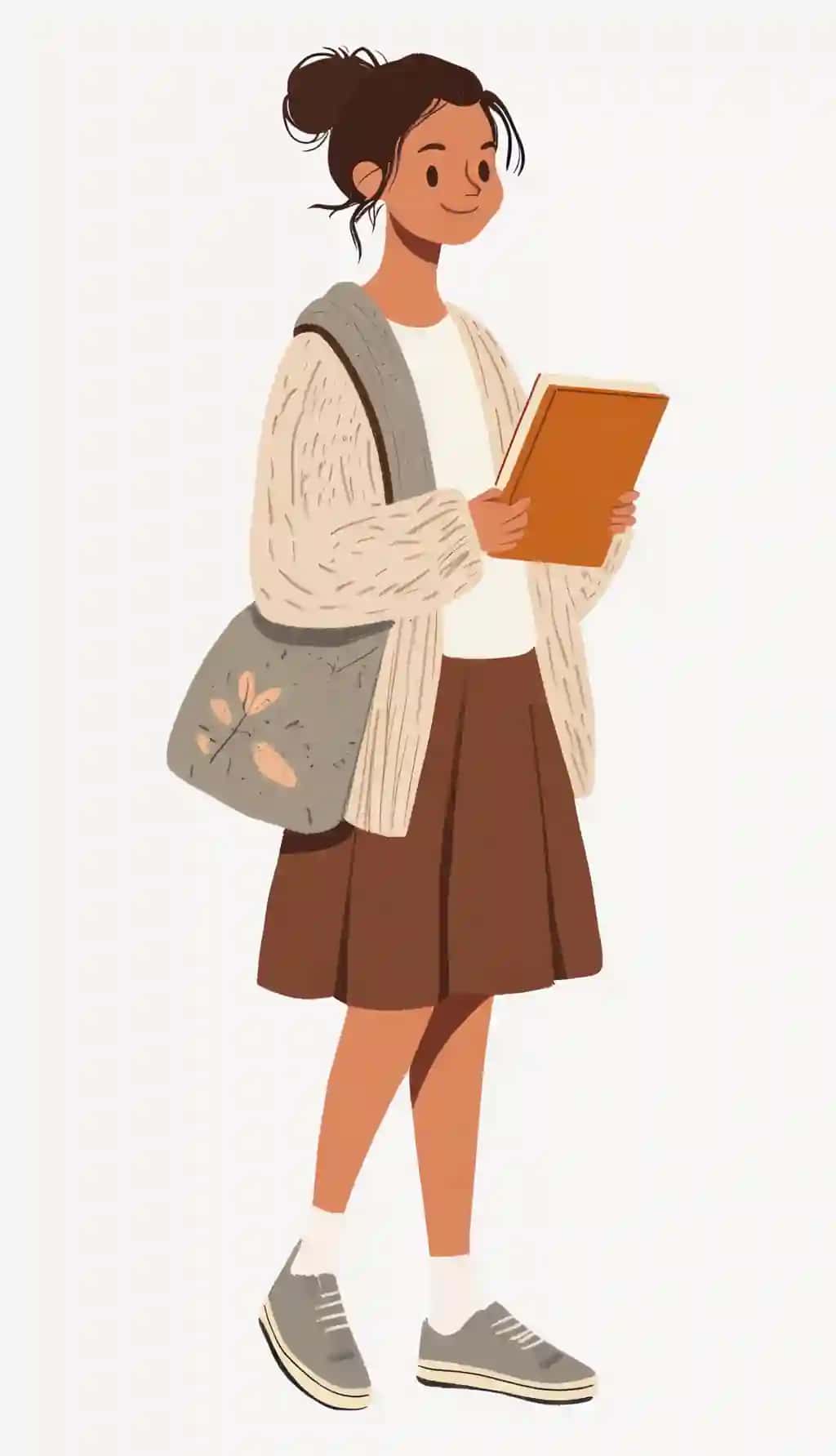 Talaba qizning yubka kitobi tasviri vektori | Student girl skirt book illustration vector