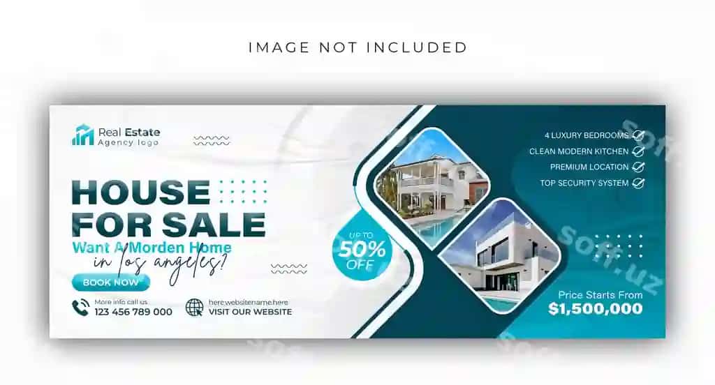 Ko'chmas mulk uyi mulkini sotish ijtimoiy tarmoqlar facebook muqova banneri | Real estate house property sale social media facebook cover banner