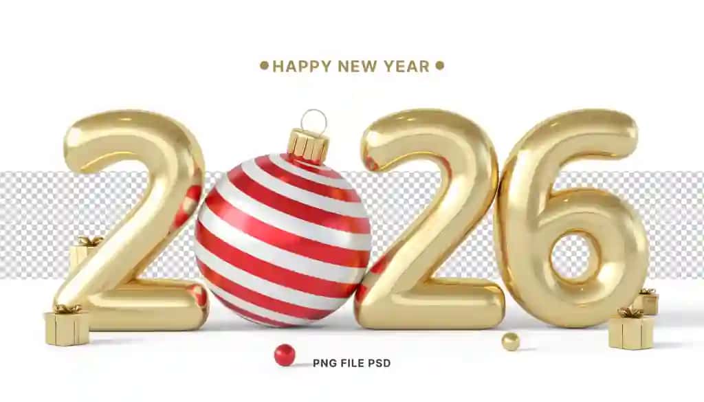 Qizil Rojdestvo bezakli oltin 2026 raqamlari | Gold 2026 numbers with red christmas ornament