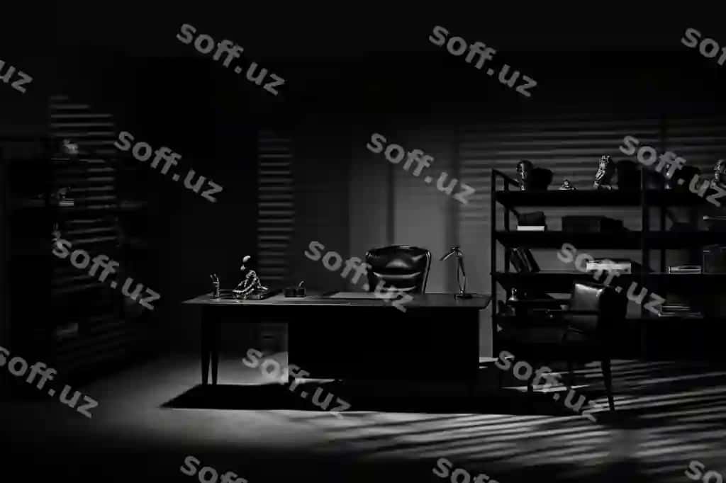 Chuqur ofis soyalari qorong'iq ofis ichki foto | Deep office shadows dark office interior photo