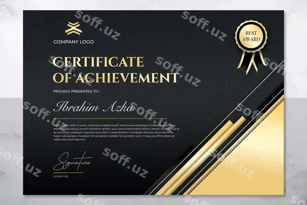Zamonaviy oltin guvohnoma erishish shabloni | Modern gold certificate achievement template