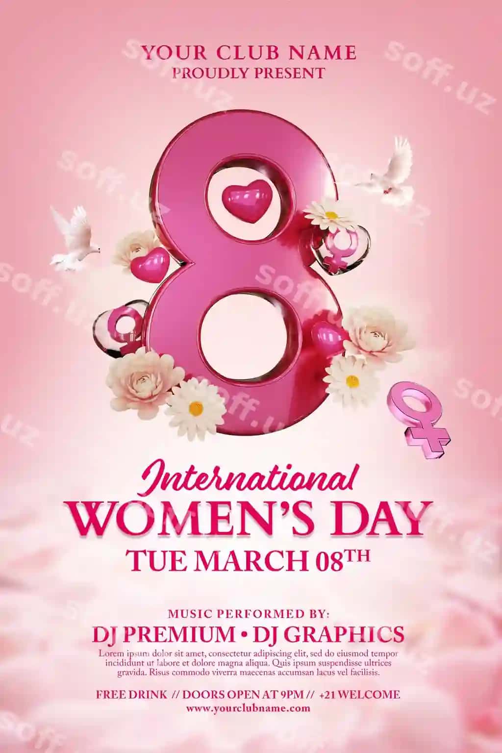 Xalqaro Ayollar kuni flyeri uchun ijtimoiy tarmoqlar shabloni | International womens day flyer social media template