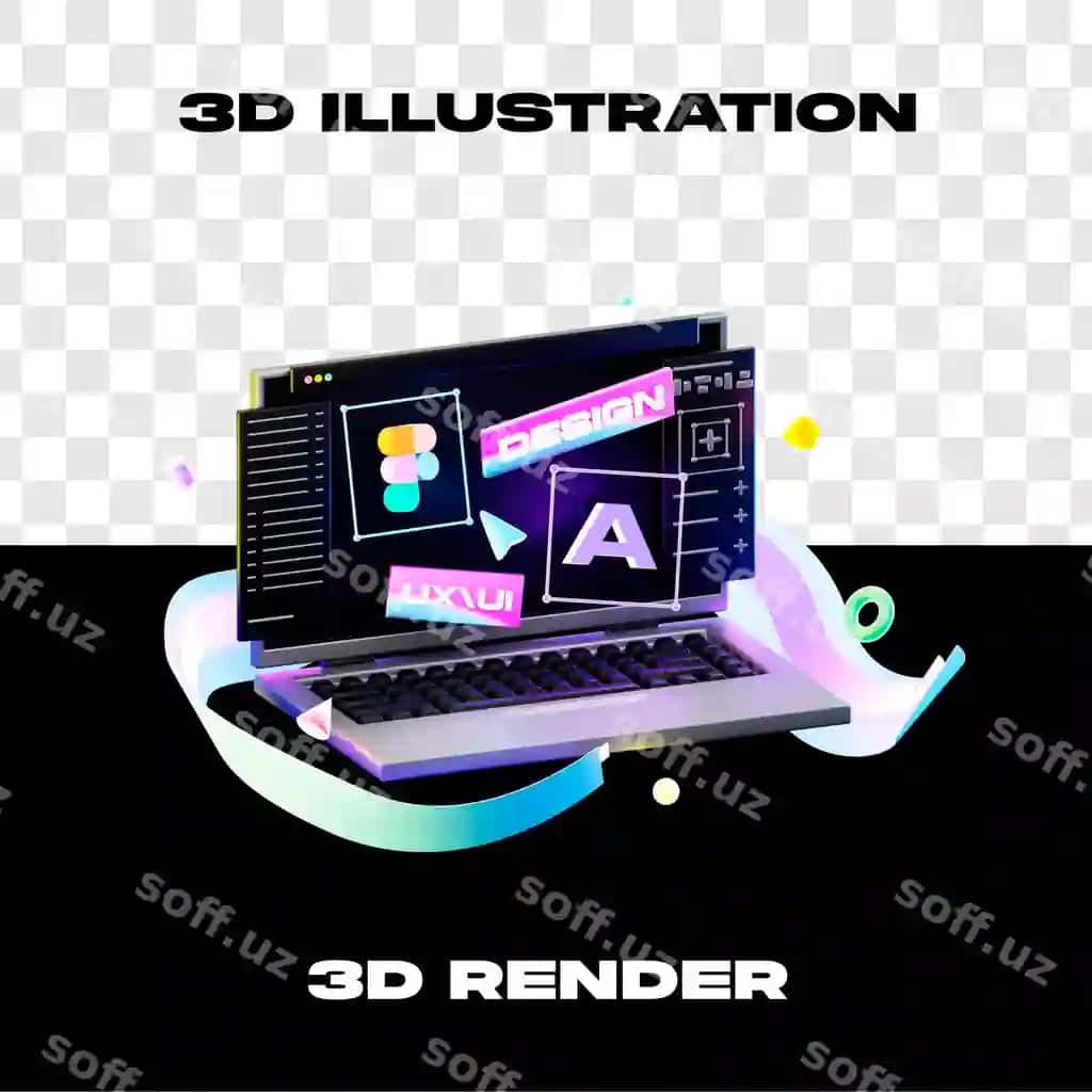 Veb-dizayn figma 3D illyustratsiyasi 3D bilan yuqori piksellar sonini beradi | Web design figma 3d illustration 3d render high resolution with