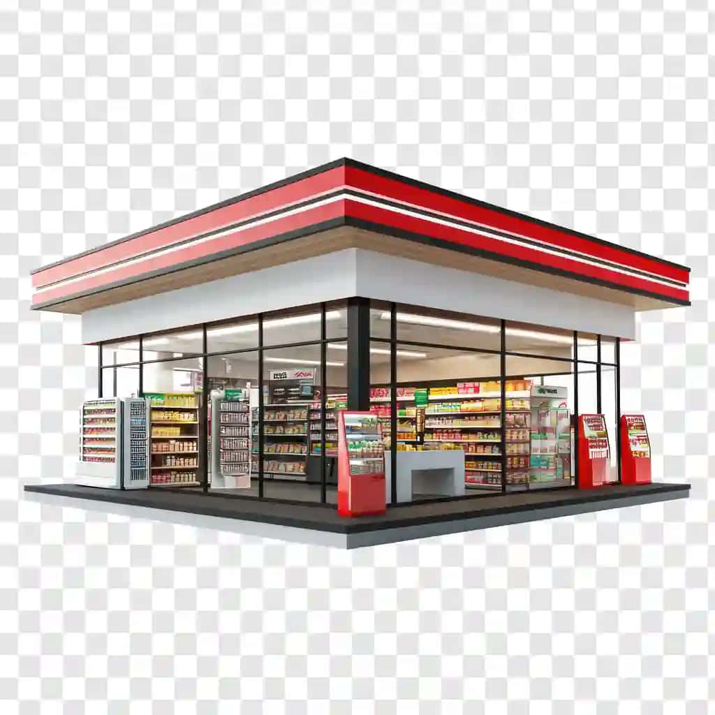 To'plam 3D do'konining oldingi ko'rinishi shaffoflikni ajratib turadi | Collection 3d convenience store front view isolate transparency