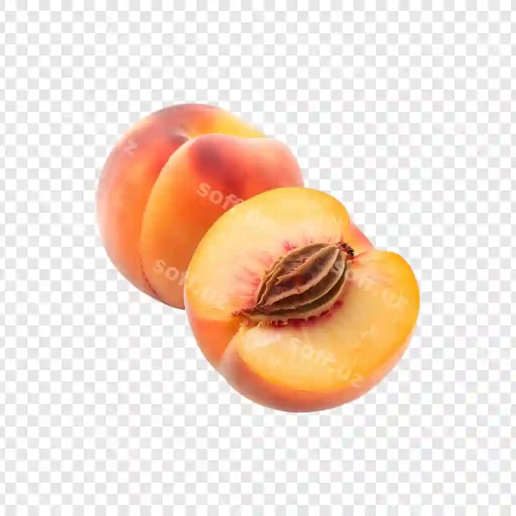 Oʻrik yarımi kesilgan shaffof orqa fonda | Peach with half cut transparent background