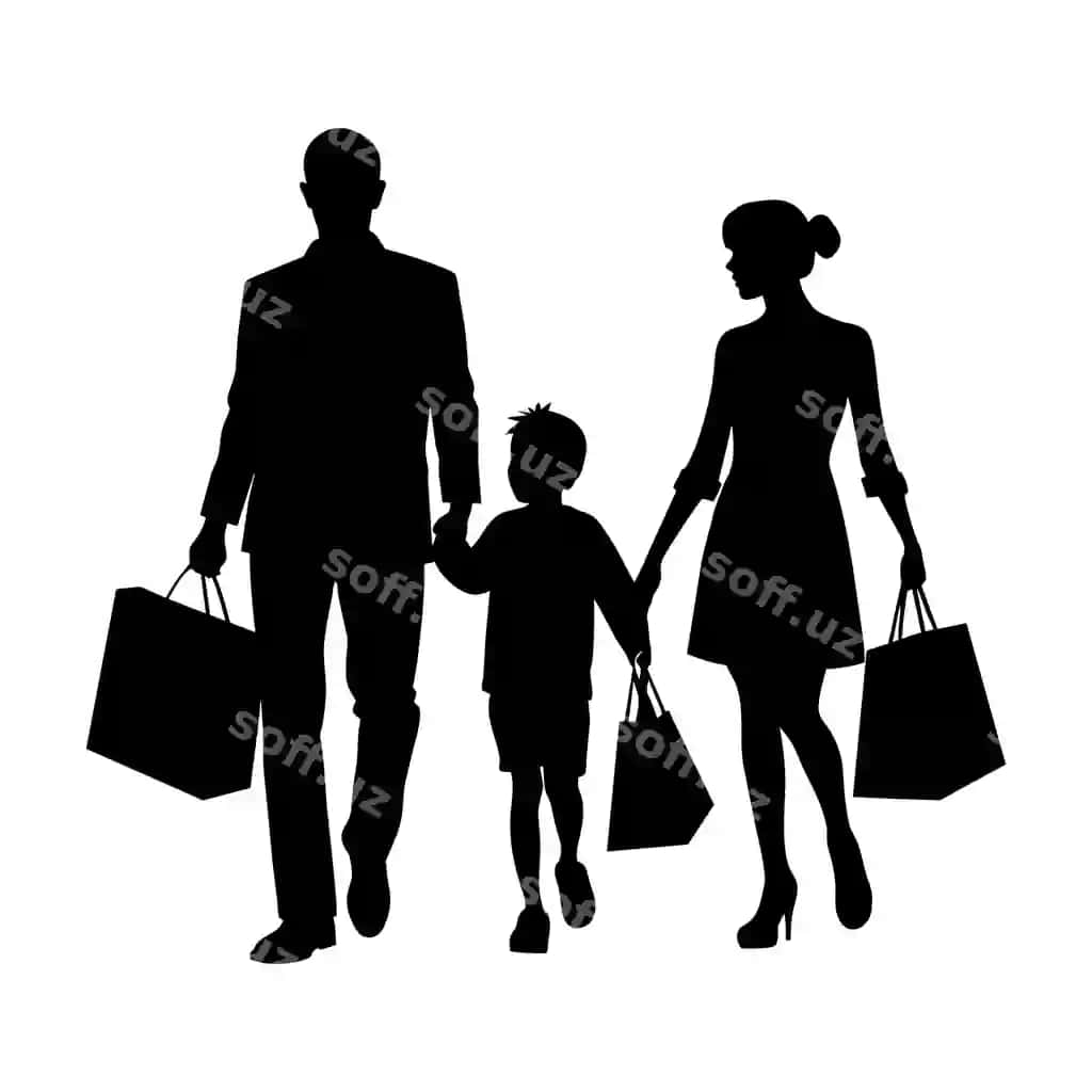 Oila xarid vaqti siluet illustratsiyasi | Family shopping time silhouette illustration