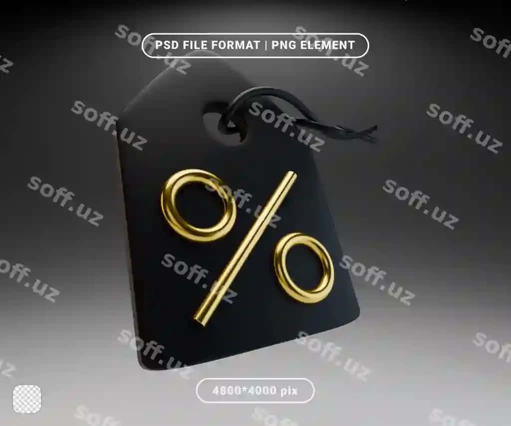 3d render qora oltin foiz belgi | 3d render black gold percentage tag