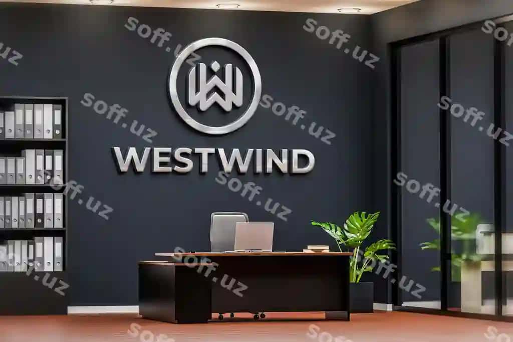 Logotip mockup ofis xonasi qora devor | Logo mockup office room black wall