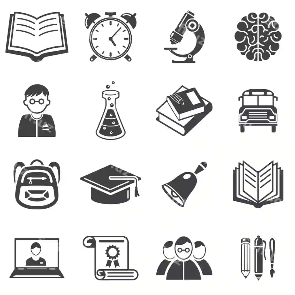 Ta'lim piktogrammalarini vektorli illyustratsiya bilan o'rnating | Set education icons vector illustration