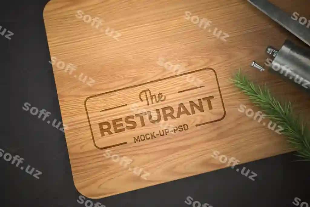 Logo namunasi yong'oq pichoq taxtasi | Logo mockup wooden cutting board
