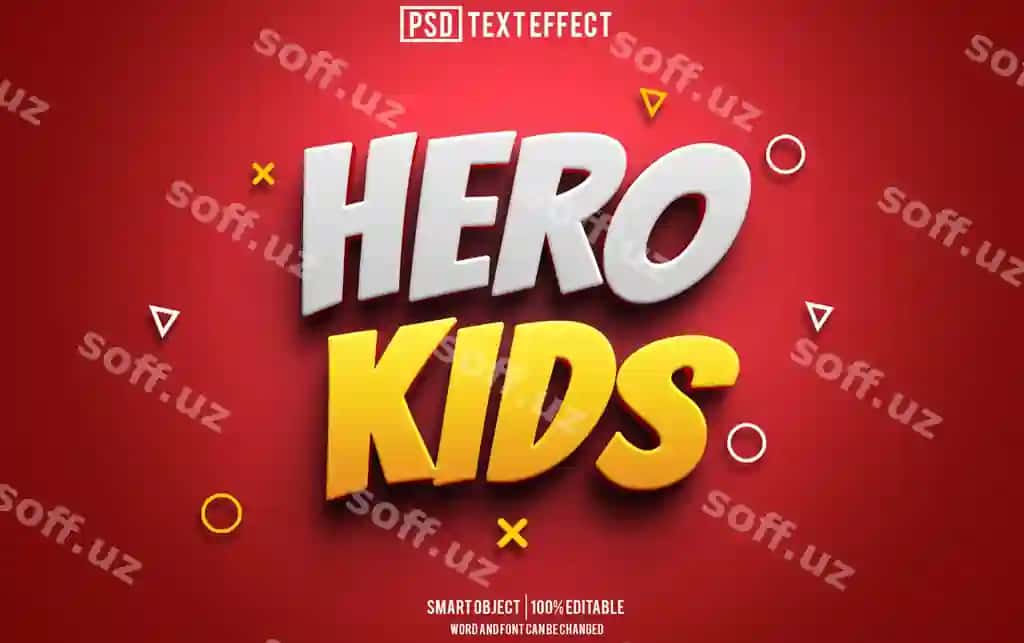 Qahramon bolalar matn effekti fonti tahrir qilish mumkin tipografiyasi 3D matn | Hero kids text effect font editable typography 3d text