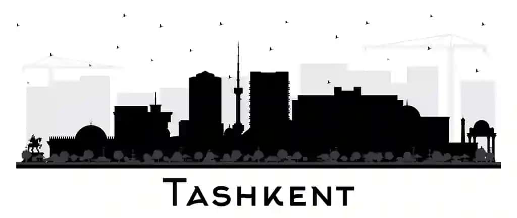 Toshkent O'zbekiston shahar silueti qora binolar bilan | Tashkent uzbekistan city skyline silhouette with black buildings
