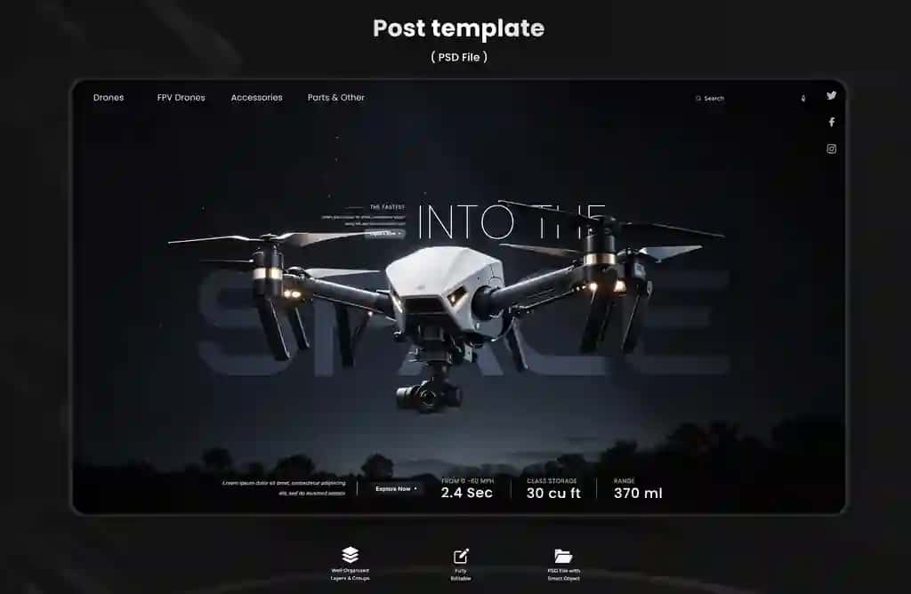 To'q fonli dron osmoni tushirilgan premium dron bannerlari | Premium drone banners with drone sky with dark background