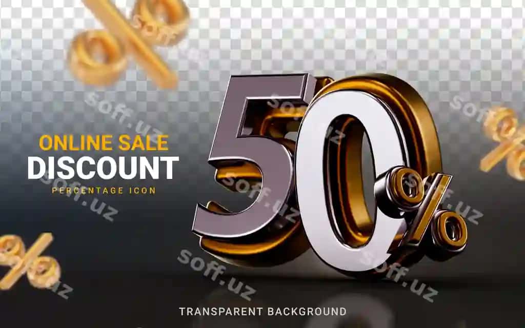 Onlayn sotuv chegirma 50 foiz maxsus taklif qora fonda 3D | Online sale discount 50 percent special offer dark background 3d