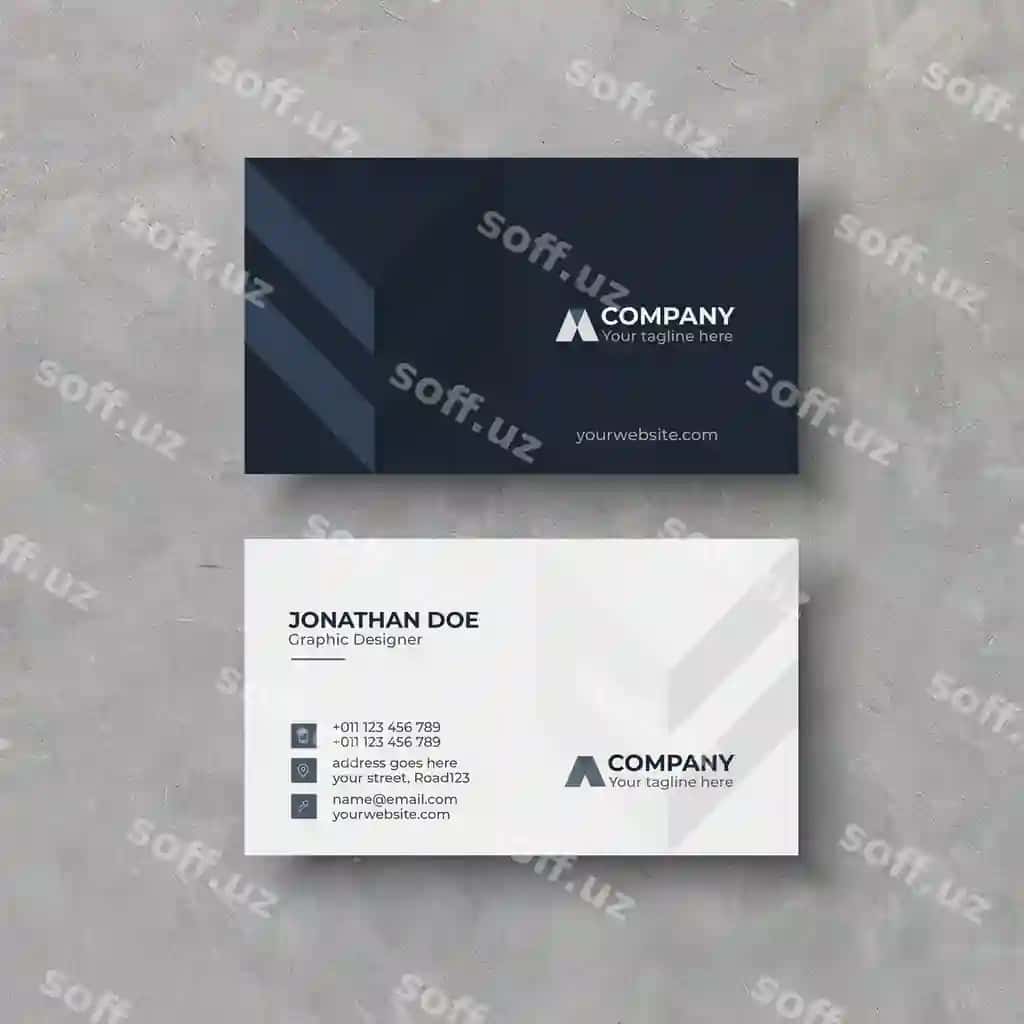 Minimalist to'q ko'k rangli vizitka shabloni | Minimalist dark blue business card template