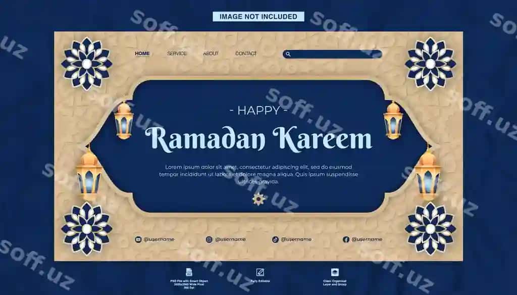 Realistik Ramadan kareem islomiy naqshli landing sahifa shabloni | Realistic ramadan kareem with islamic pattern landing page template