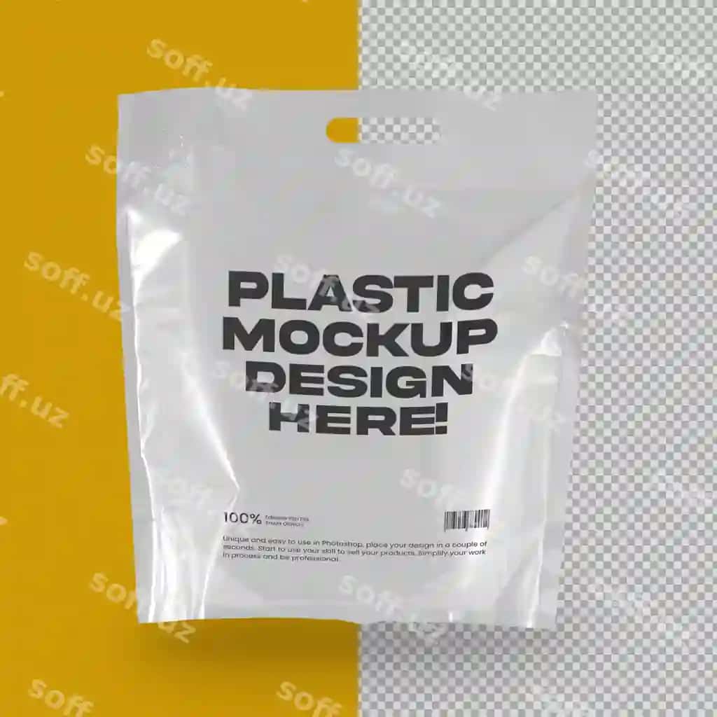 Realistik plastik xarid sumkasi mockup | Realistic plastic shopping bag mockup