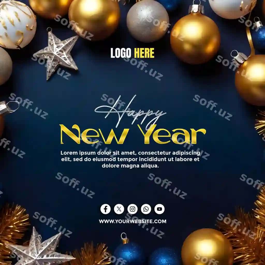 Yangi yil bilan ijtimoiy tarmoqlar banner-poster shabloni | Happy new year social media banner poster template