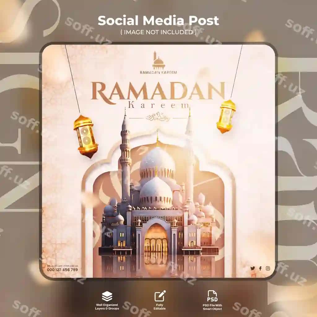 Baxirli Ramazon Muborak Islomiy bayram tabrigi! Ijtimoiy media posti. | Happy ramadan mubarak islamic festival greeting social media post