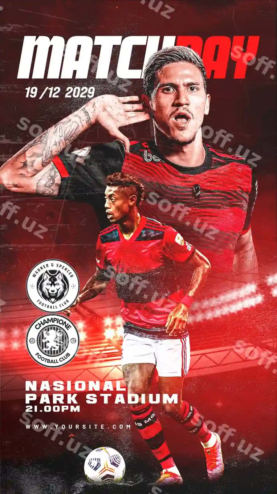 Futbol sport matç kuni uchun plakat baner flyer şabloni | Soccer sport matchday poster banner flyer template