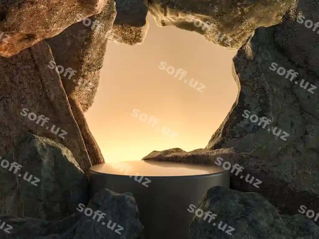 Podium ko'rsatma mahsuloti tosh shaklidagi orqa fon 3d render | Podium display product with stone shape background 3d rendering