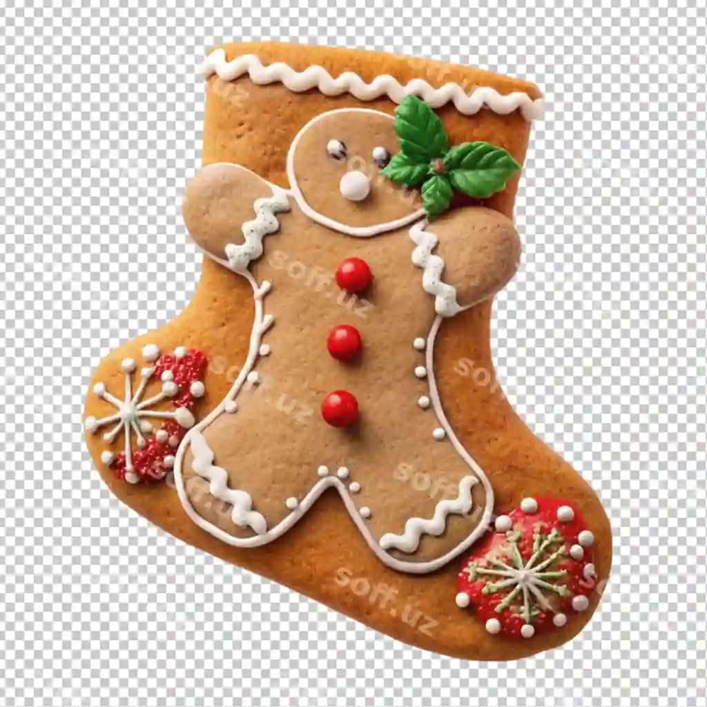 Qurdiu Noel soketi soket pechenie biskvit shaffof fonda | Gingerbread christmas stocking sock cookie biscuit transparent background