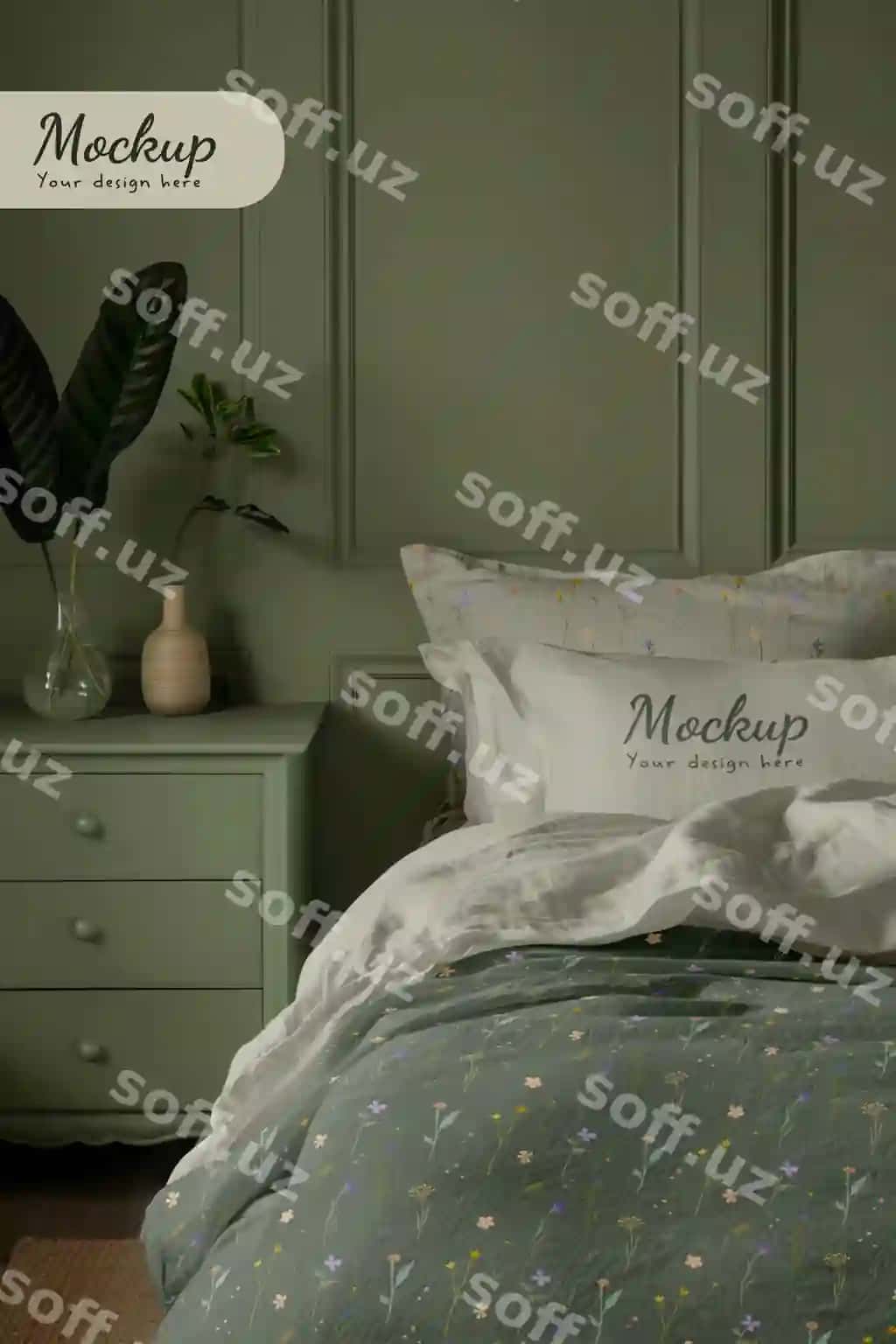 Gulli estetik yotoq parychka namunasi | Floral aesthetic bed sheet mockup