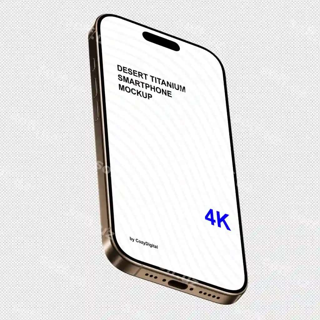 Desert titanium iphone 16 pro maketining izometrik ko'rinishisiz | Desert titanium iphone 16 pro mockup isometric view from without