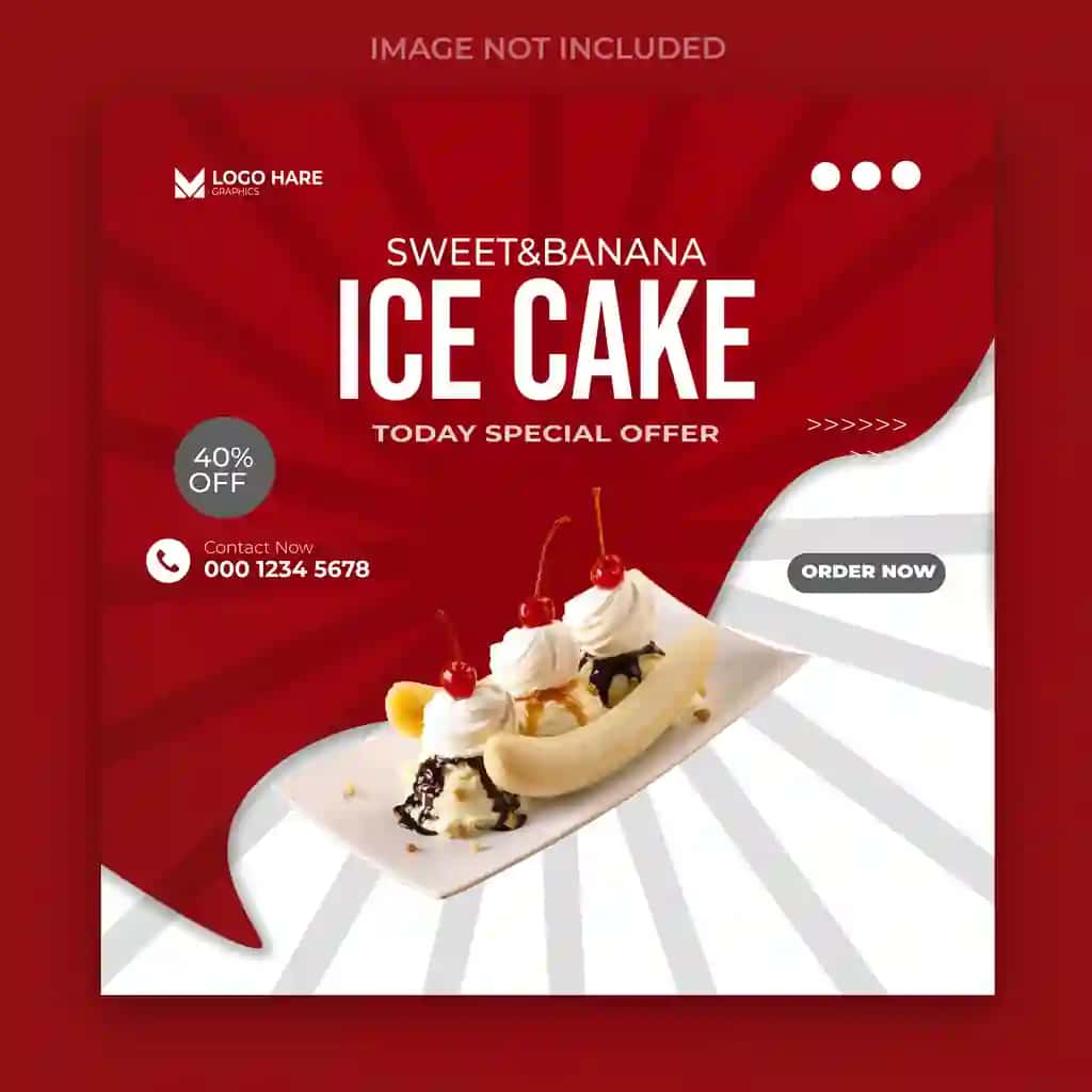 Shirin banan muzli keki ijtimoiy media post dizayni | Sweet banana ice cake social media post design