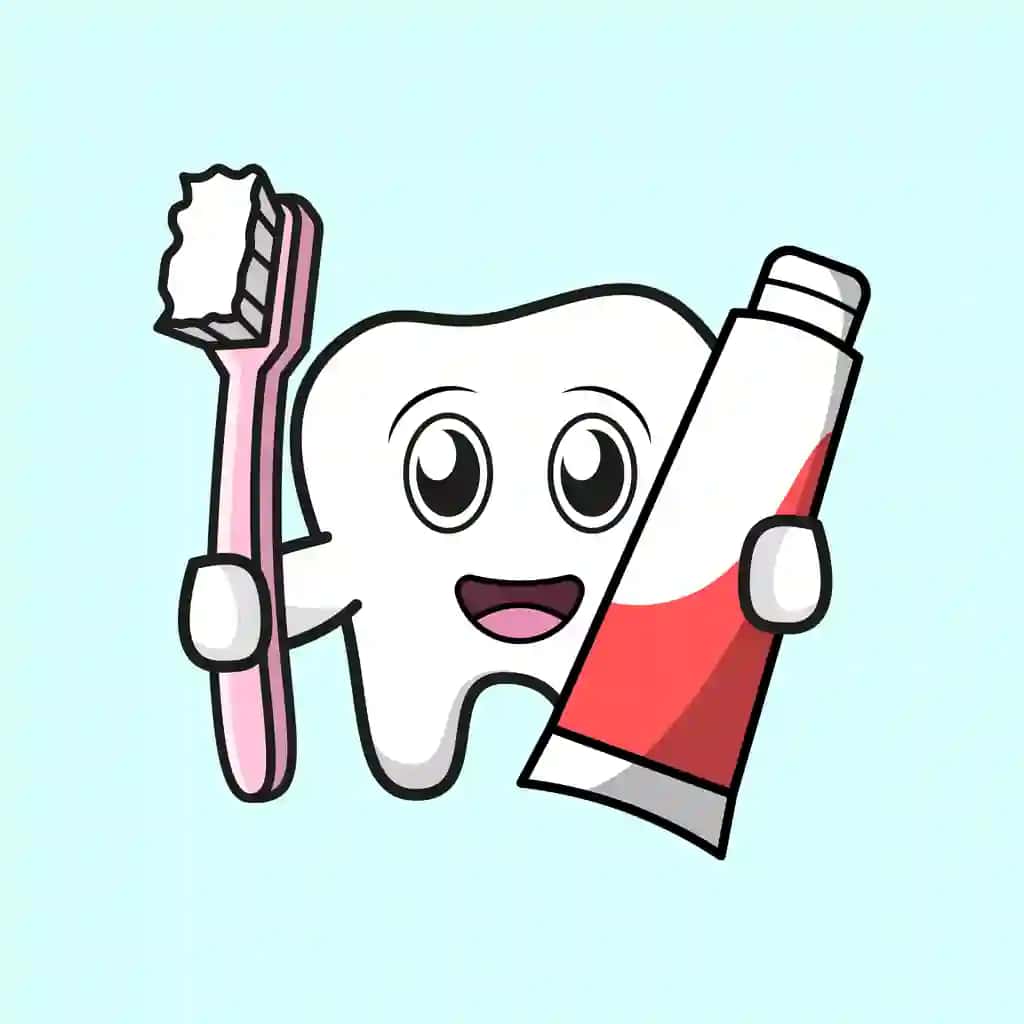 Yoqimli kavayi tishi cho'tkasi tish pastasida vektor multfilmi tasviri | Cute kawaii tooth holding brush toothpaste vector cartoon illustration