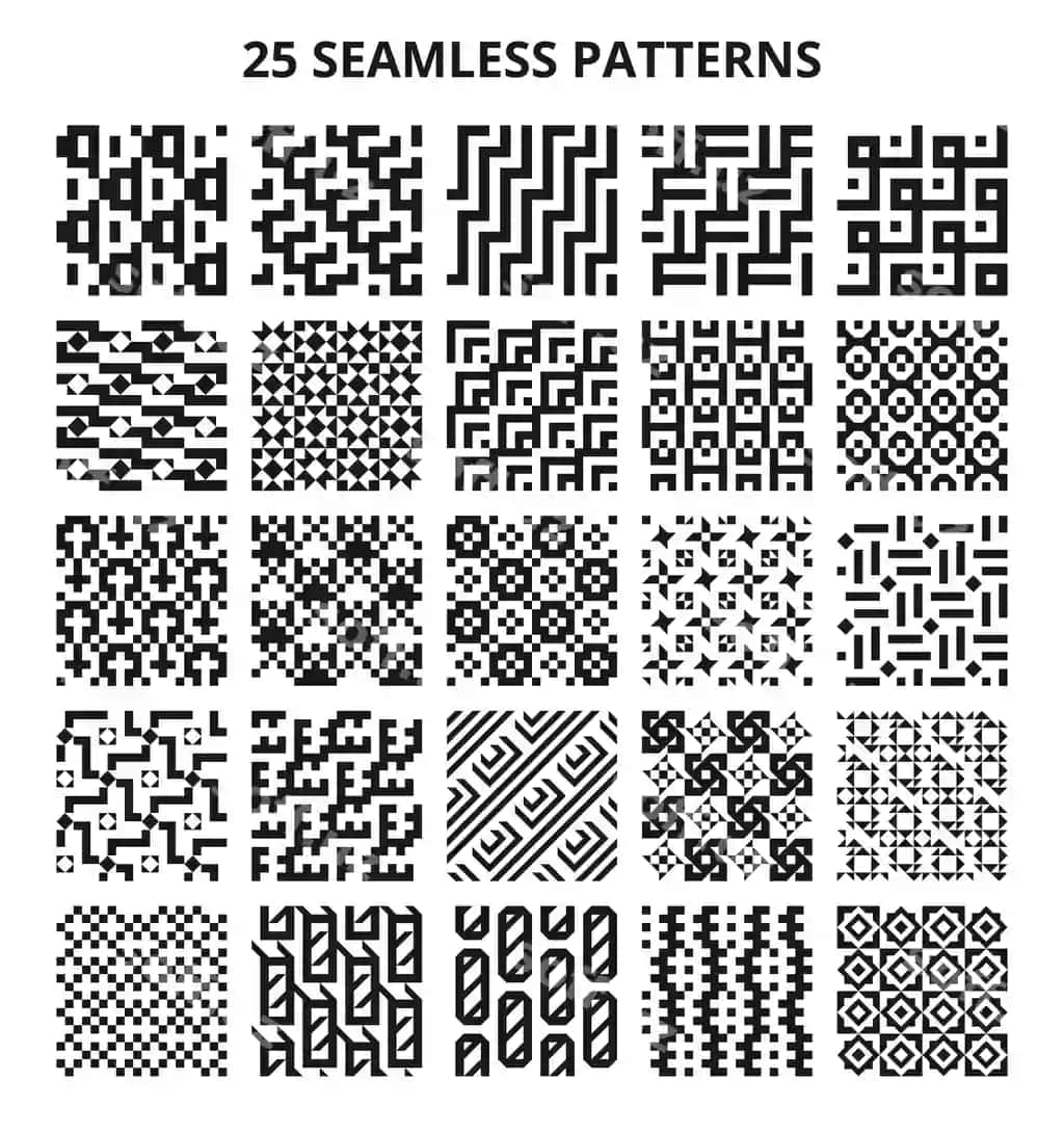Monokrom tekis geometrica shablonlar abstrakt fractal geometrica | Monochrome seamless geometric patterns abstract fractal geometrical