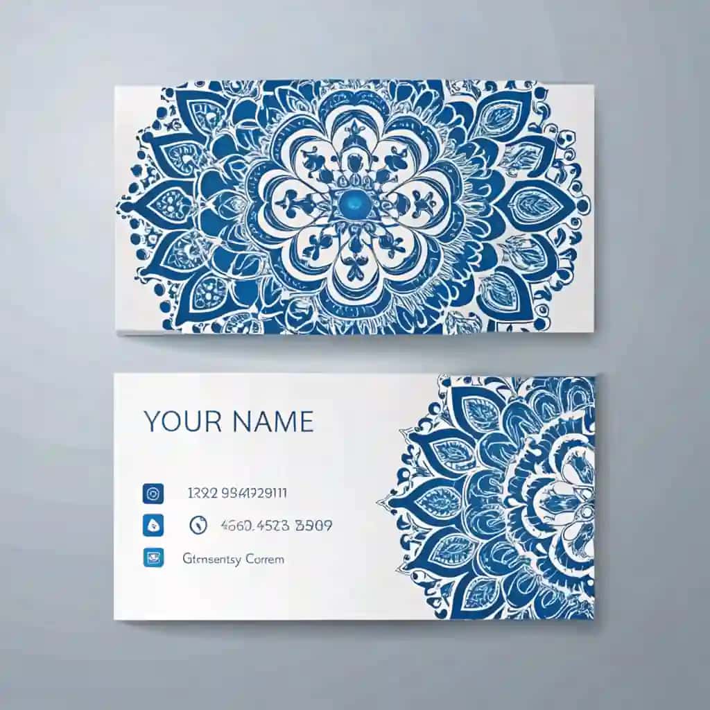 Moviy gulli dizaynli pastki qismi bilan tashrif qog'ozlarini o'rnating | Set business cards with blue flower design bottom