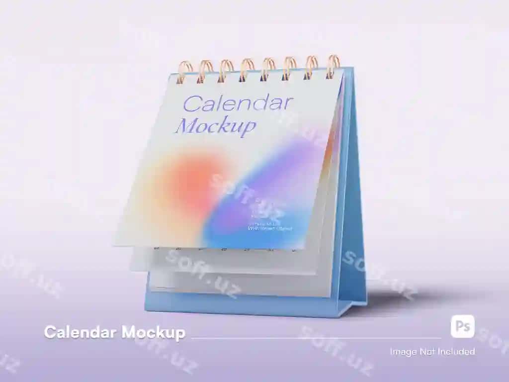 Old ko'rinishdagi taqvim stoli 3D psd maket | Front view calendar desk 3d mockup psd