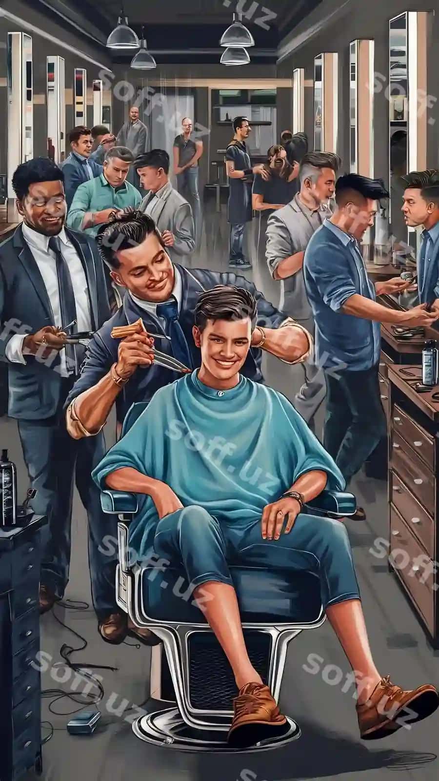 Sartaroshxona salonida soch turmagi bilan shug'ullanuvchi mijoz | Client doing hair cut barber shop salon