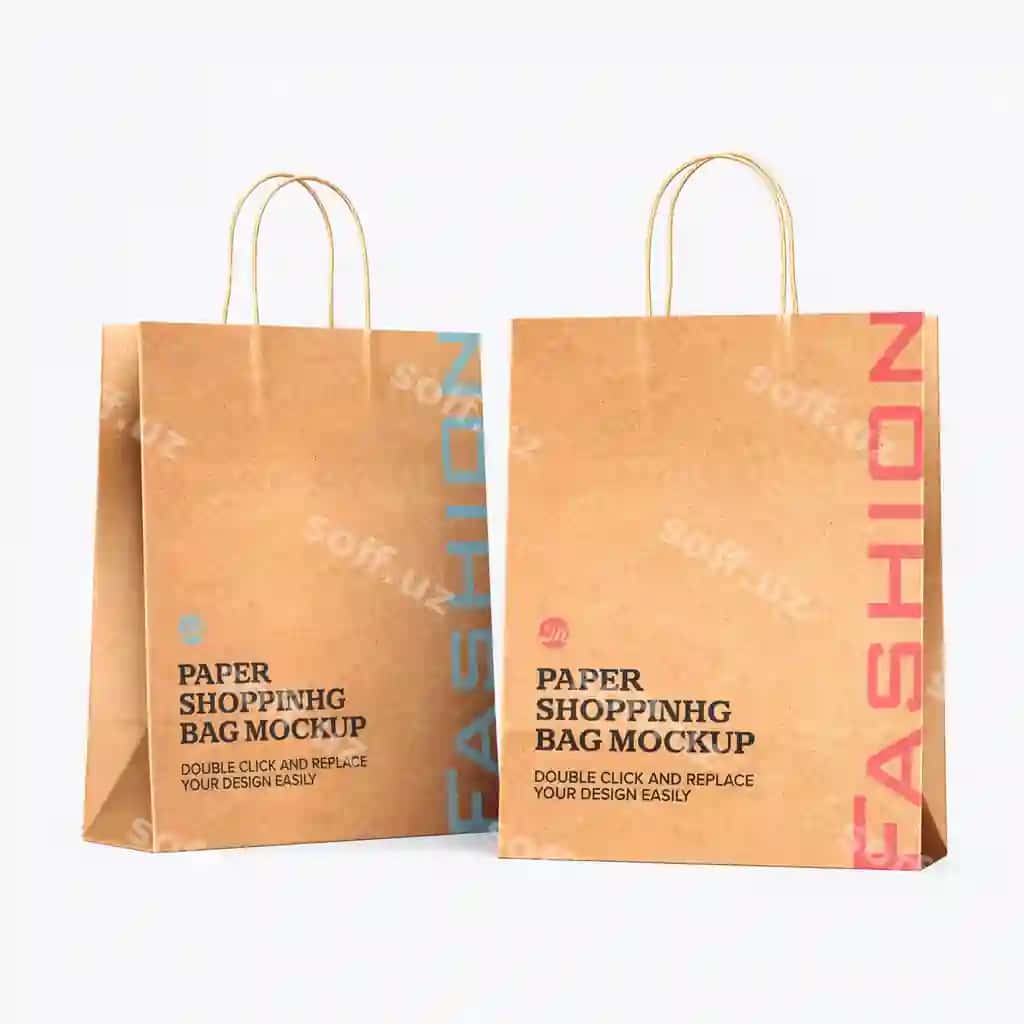 Qog'oz xarid qutisi mockup brendlash | Paper shopping bag mockup branding