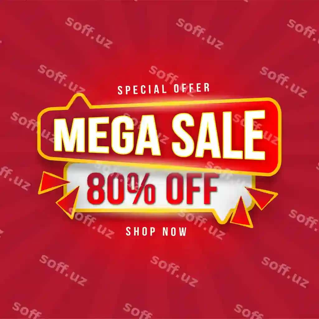 Mega chegirmali banner dizayni oqlangan qizil fon | Mega sale banner design elegant red background